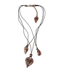 Brighton Brazilian Hearts Dangle Pendant Charm Necklace Silver Toned  Black Cord